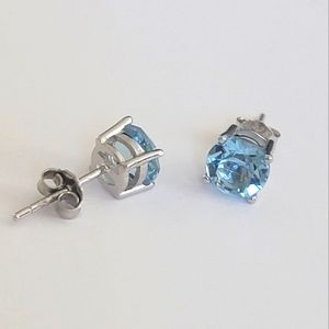 dainty stud earrings sterling silver blue topaz new
